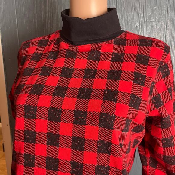 L.L. Bean Red Plaid Cotton Flannel Turtleneck Large Comfy Cabin Core Winter - Picture 2 of 4